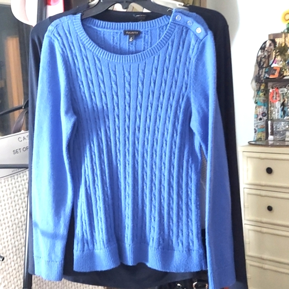 Talbots Pretty Blue Cable Knit L/S Sweater Sz M